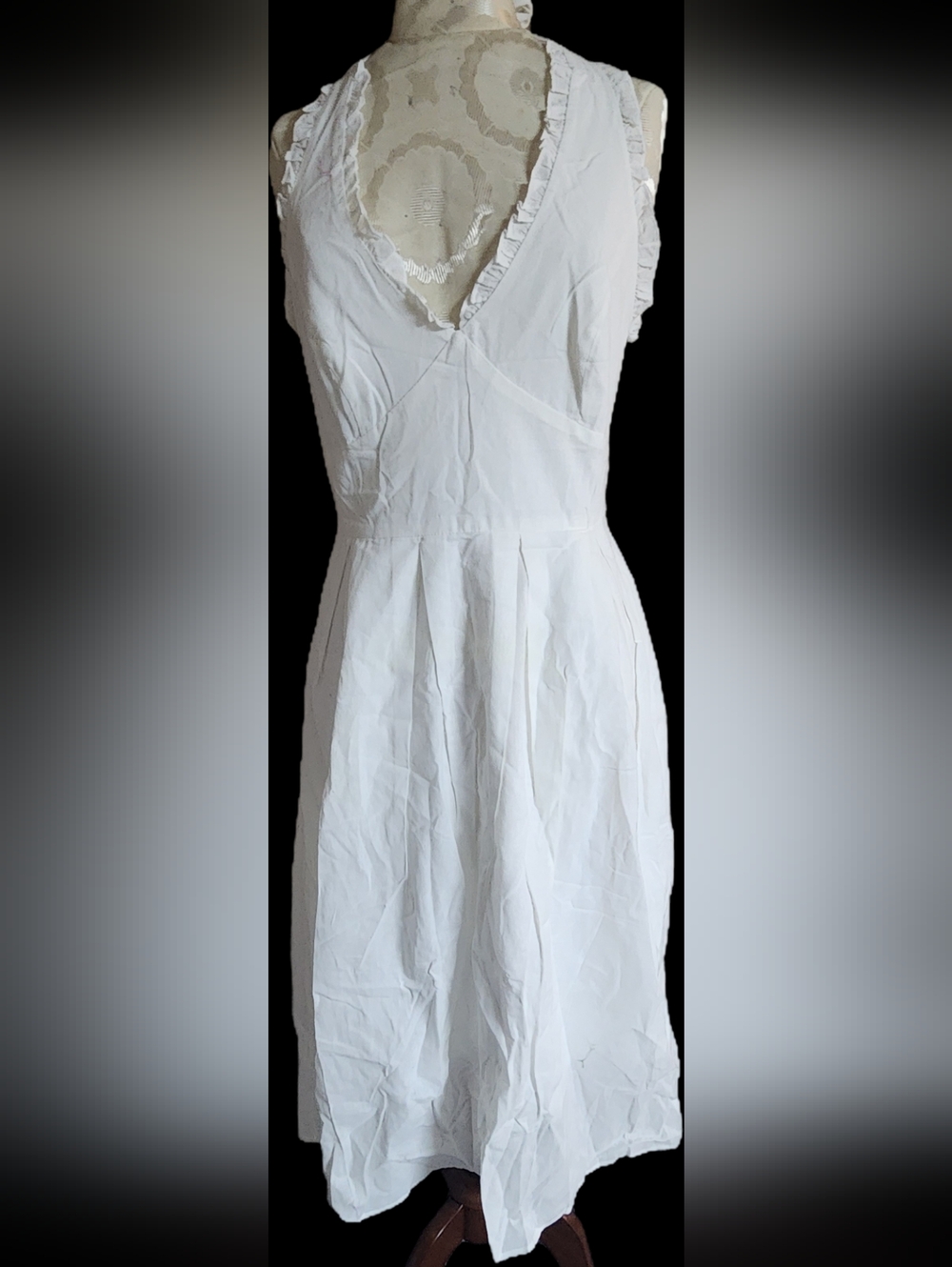 RIHOAS White Ruffle-Trim Midi Dress - M